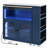 Kitchen Island On Wheels With Fluted Glass Doors, Led Lights, Power Sockets & Spacious Storage Compartment, Navy Extended Table, Lighting, Sockets, 2 Blue-1694430372