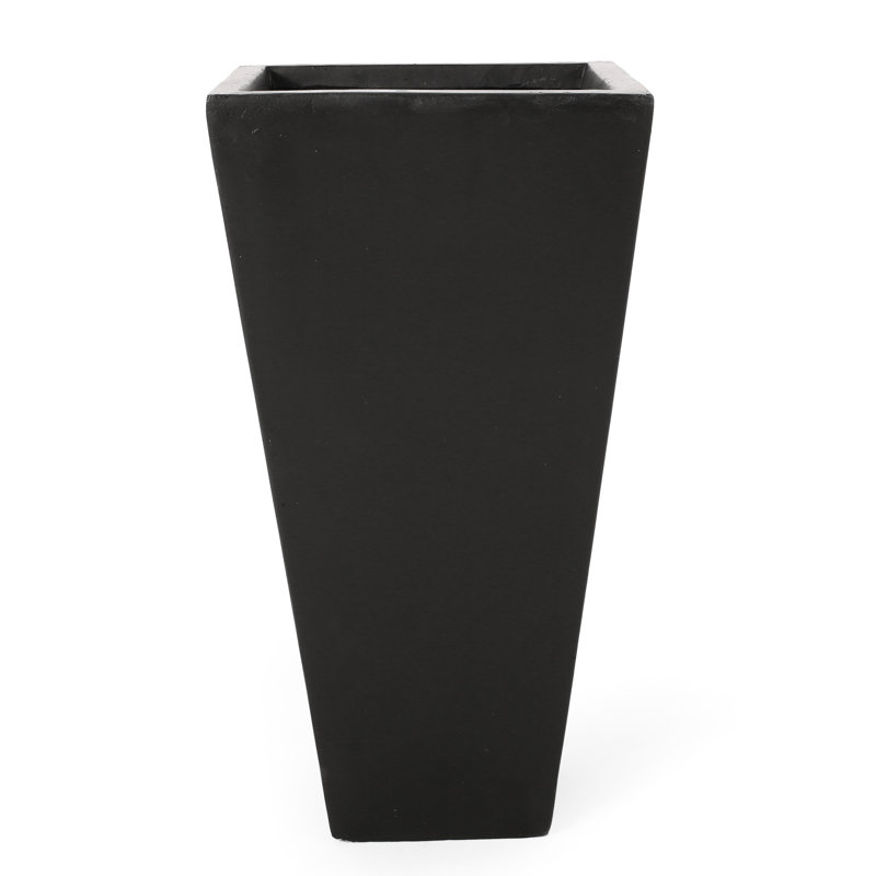 Outdoor 13" Black Cast Stone Planter - Tapered, Lightweight Concrete, 12.92" L X W 24.64" H Construction,, Red