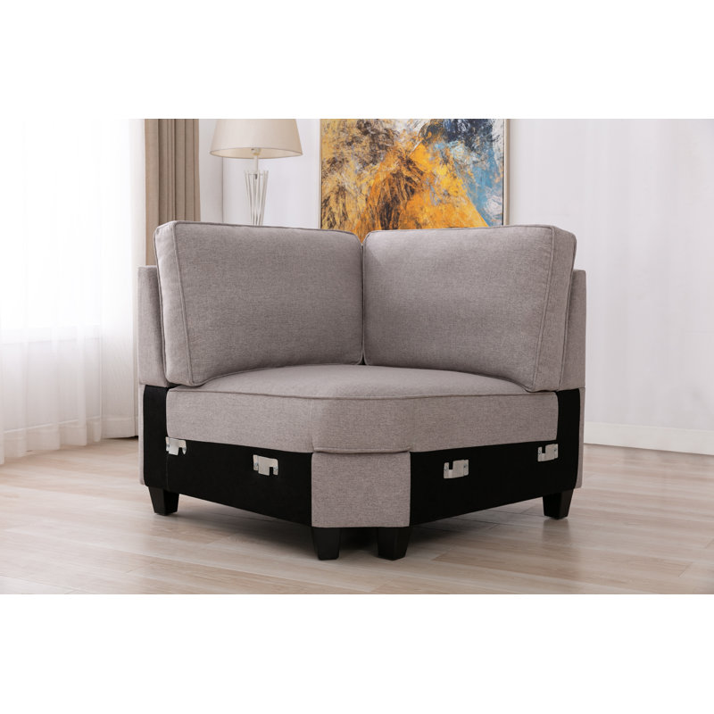 Dhrish Right Hand Facing Modular Seating Component Sectional with Ottoman, Light Gray Polyester, 36"H x 165.7'W x 106.6"D