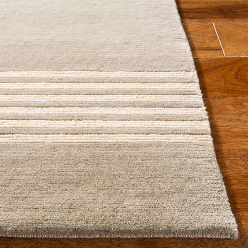 Bently Wool Striped Area Rug in Fawn/Beige, Rectangle 4' x 6'