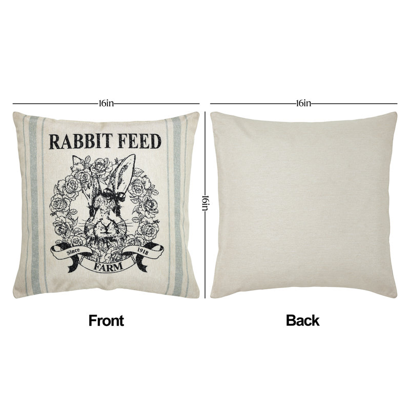 Ensemble de 2 housses de coussin en toile de jute à motif de lapin, 40,6 cm x 40,6 cm, Square 16"