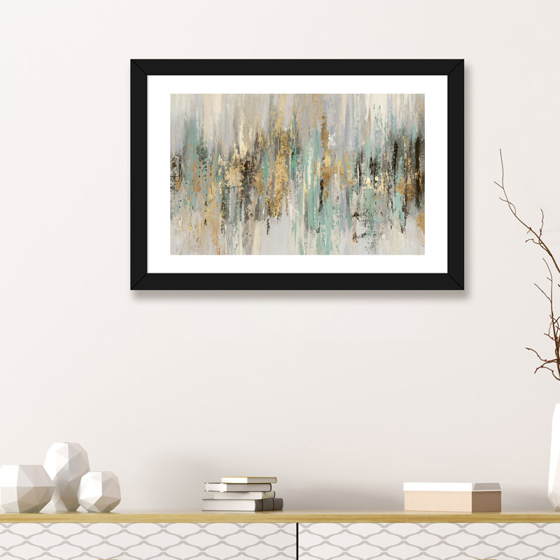 «Dripping Gold I» par Tom Reeves - reproduction imprimée, H 16 po x l 24 po, Papier dans un cadre photo, Noir