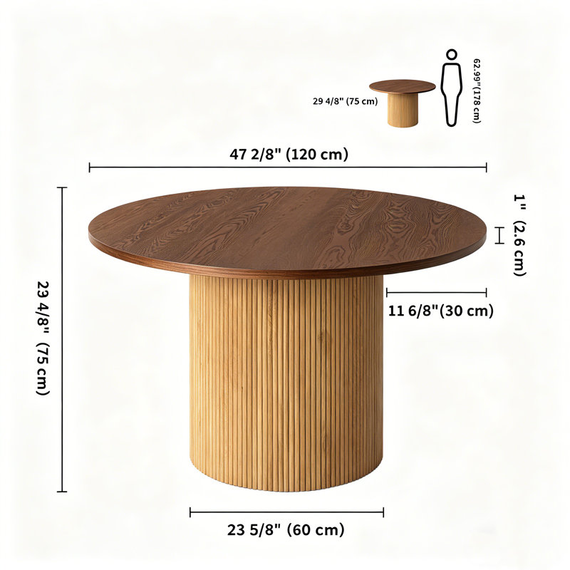 Charleily 47.2'' Solid Wood Round Dining Table, Walnut/Natural