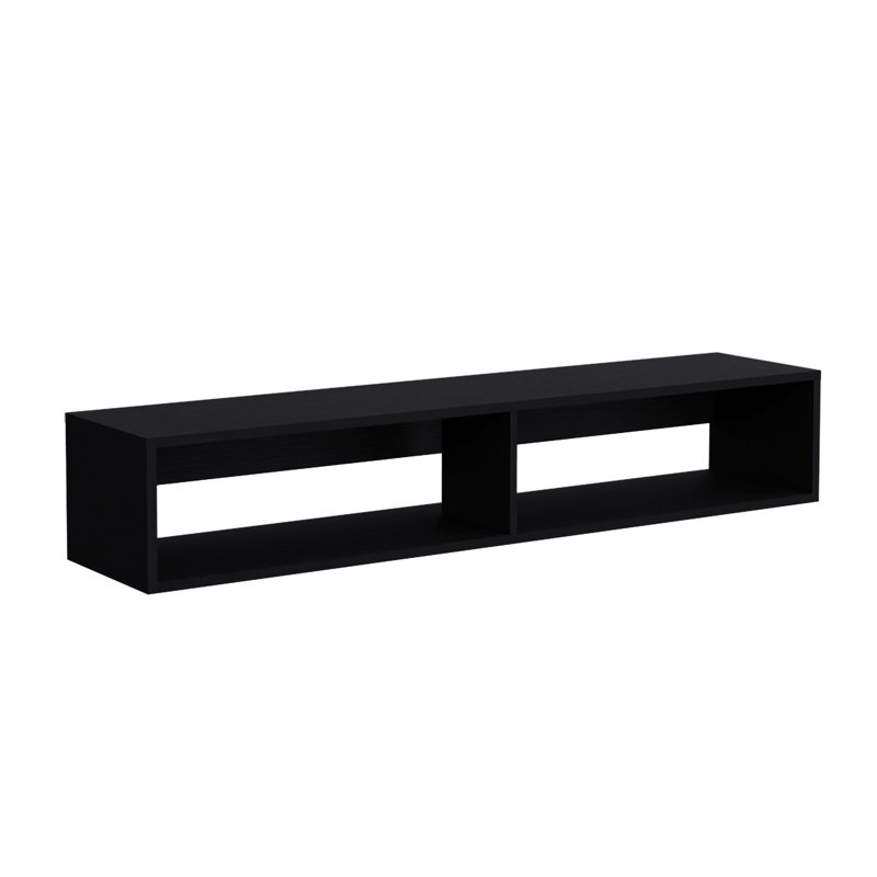 59" Floating Tv Stand With Two Open Shelves, Media Compartments And Cable Management, Black