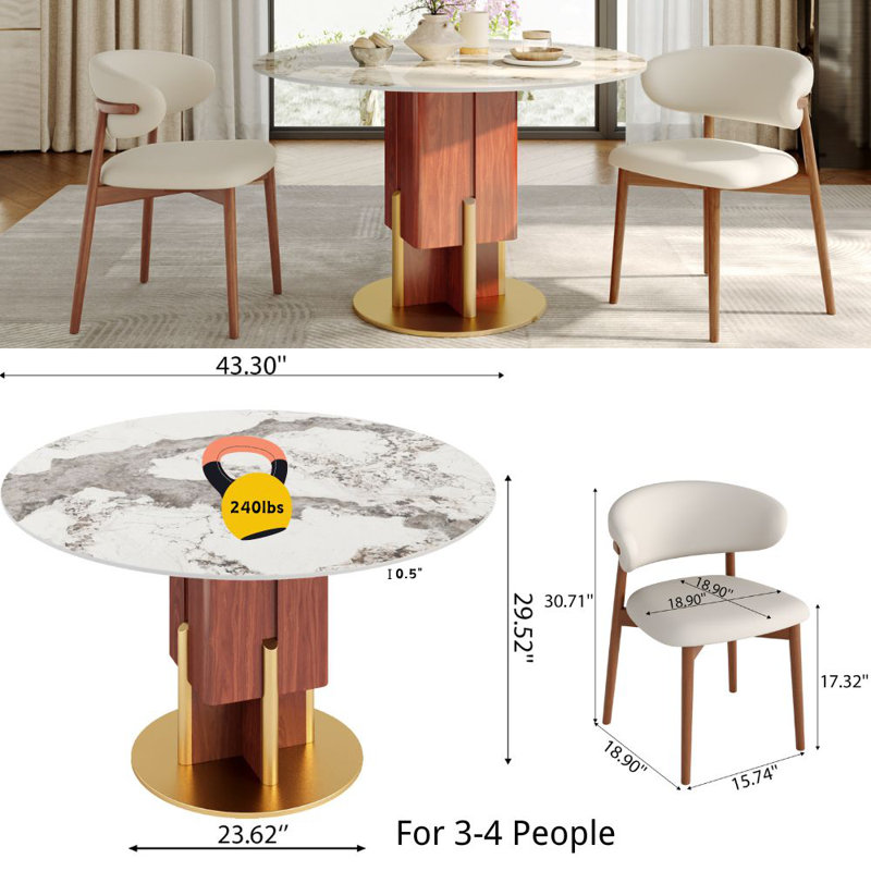 3-pieces Round Bistro Table Breakfast Nook Dining Set 43" with 2 Seats, 29.9" H x 43.3" W x 43.3" D, Pandora