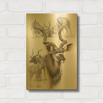 «Kudu» par Barbara Keith, art mural en métal doré, 12 po x 16 po