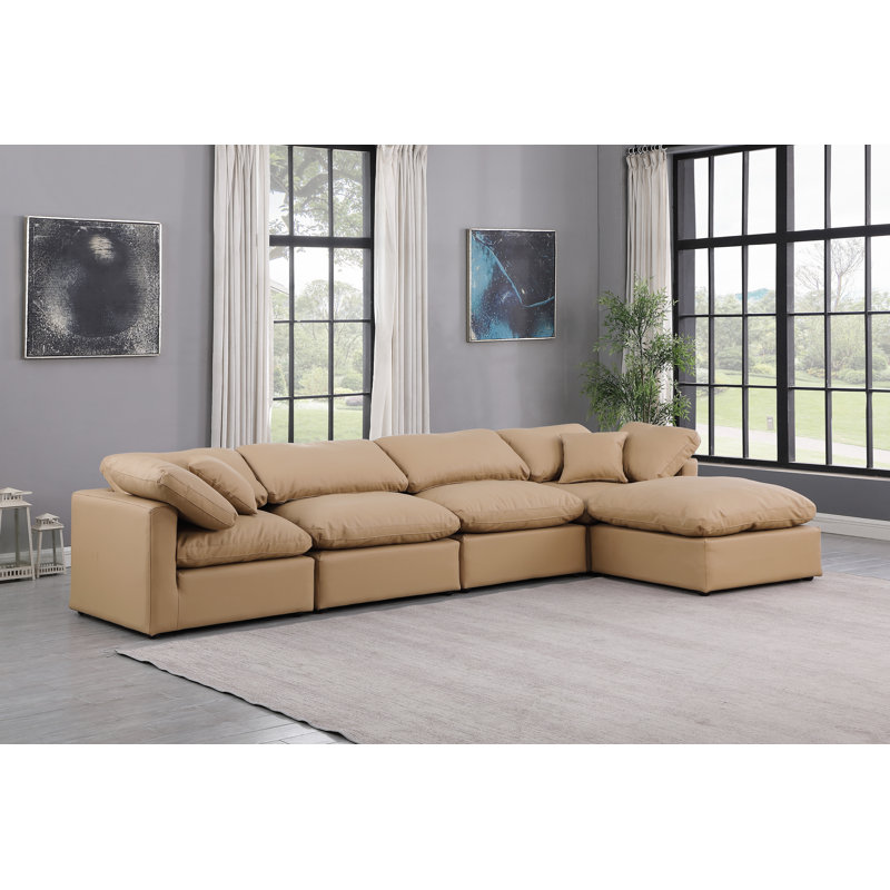 Canapé modulaire en similicuir 5 pièces Itala, Cuir brun clair végétalien