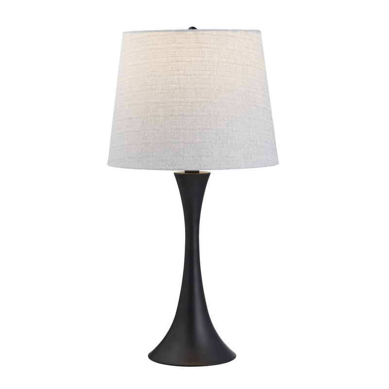 Set Of 2 Metal Table Lamp With Shade, White, Black