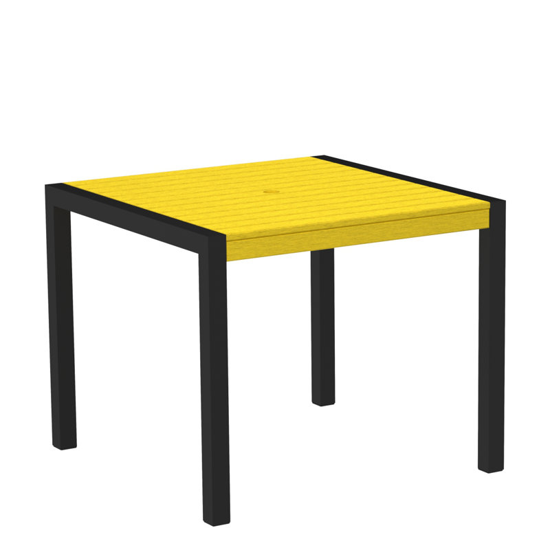 POLYWOOD MOD Dining Table, Lemon, Textured Black, 35.18" W x 35.18" D