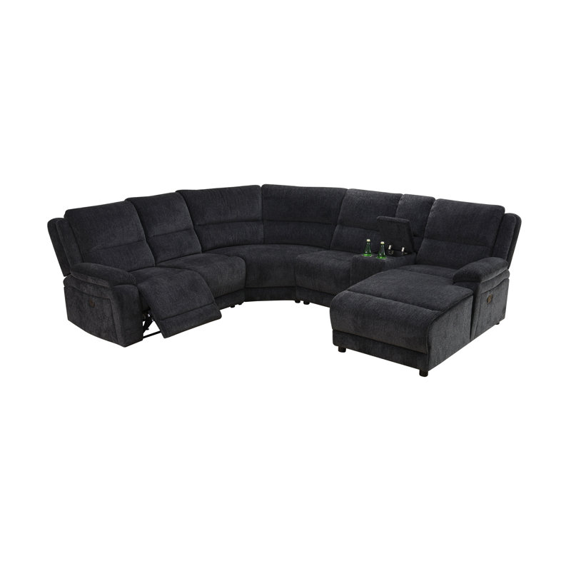 Echo Power Gray & Black Chenille Fabric Living Room 6-Piece Recliner Functional Sofa Set