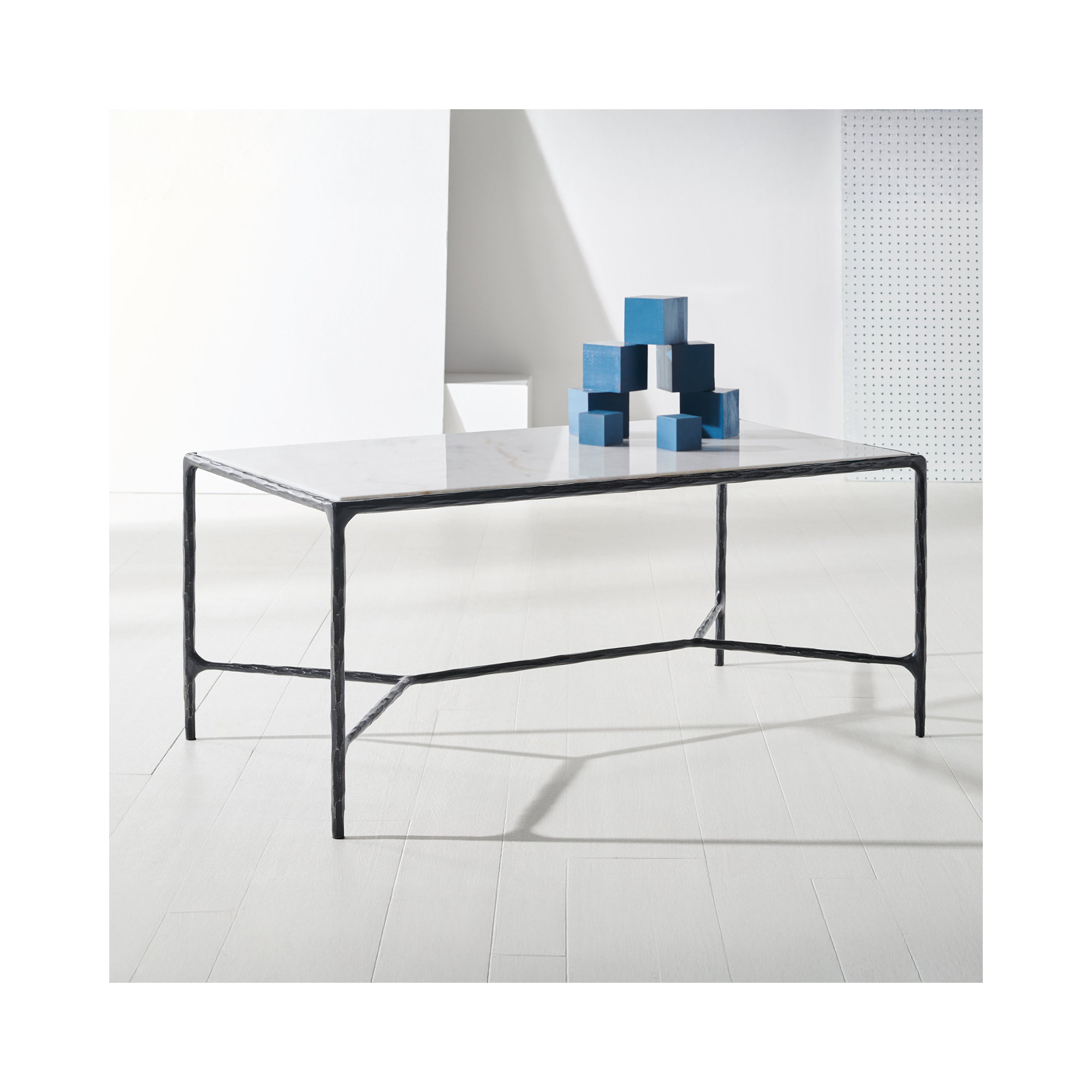 Evelynn Coffee Table, White Marble, Black