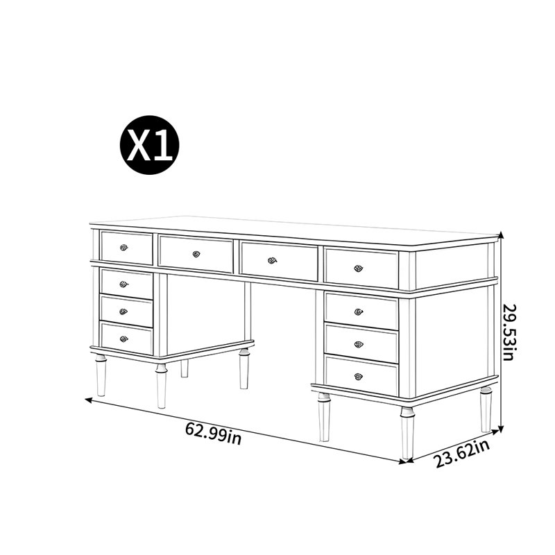 Bureau à grande capacité minimaliste de style américain, H 29,53 po x l 62,99 po x P 23,62 po