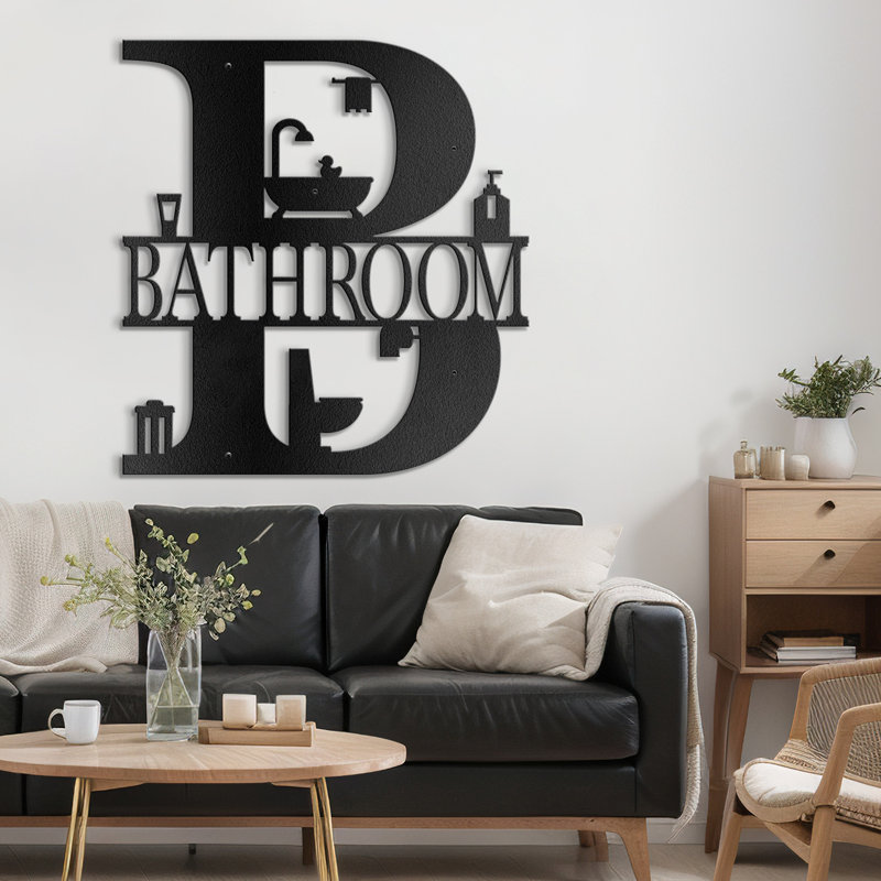 BATHROOM-Black And Gold Dimensional Iron Wall Sculpture Metal Wall Art Modern Bathroom Decor, Blck, 20" H x 18.6" W x 0.05" D