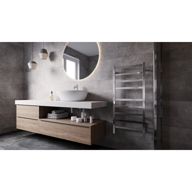Chauffe-serviettes électrique mural 24 po x 27 po Kontour - nickel brossé, câblé, rails carrés, Nickel brossé