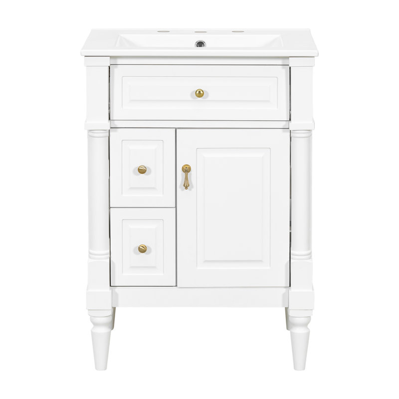 24'' Bathroom Vanity With Ceramic Sink Top, White