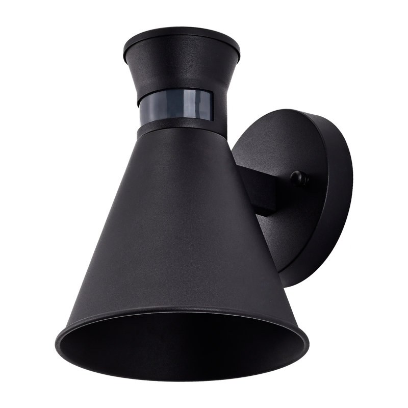 Kaori Motion Sensor & Dusk to Dawn 8"H Matte Black Outdoor Armed Sconce