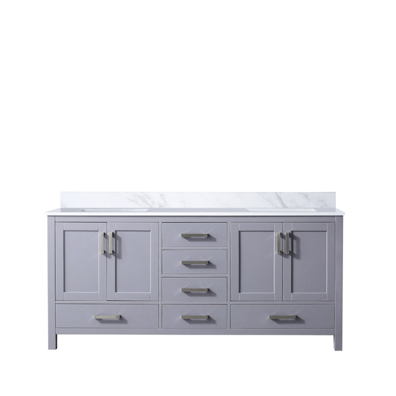 Meuble-lavabo double gris foncé de 72 po X 22 po avec plateau en marbre - bois, fermeture en douceur, égratignure et teinture, nombreux espaces de rangement avec système solide, surface,