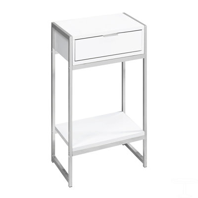 Accent Table, Side, End, Nightstand, Lamp, Storage Drawer, Laminate, Chrome Metal, Contemporary, Modern