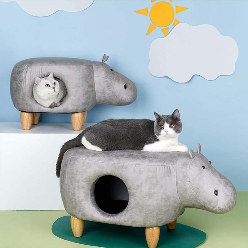 Hippo Stool - Animal-Shaped Pet Bed & Lounge for Cats and Dogs, Comfortable Multi-Functional Stool with Cozy Hideaway