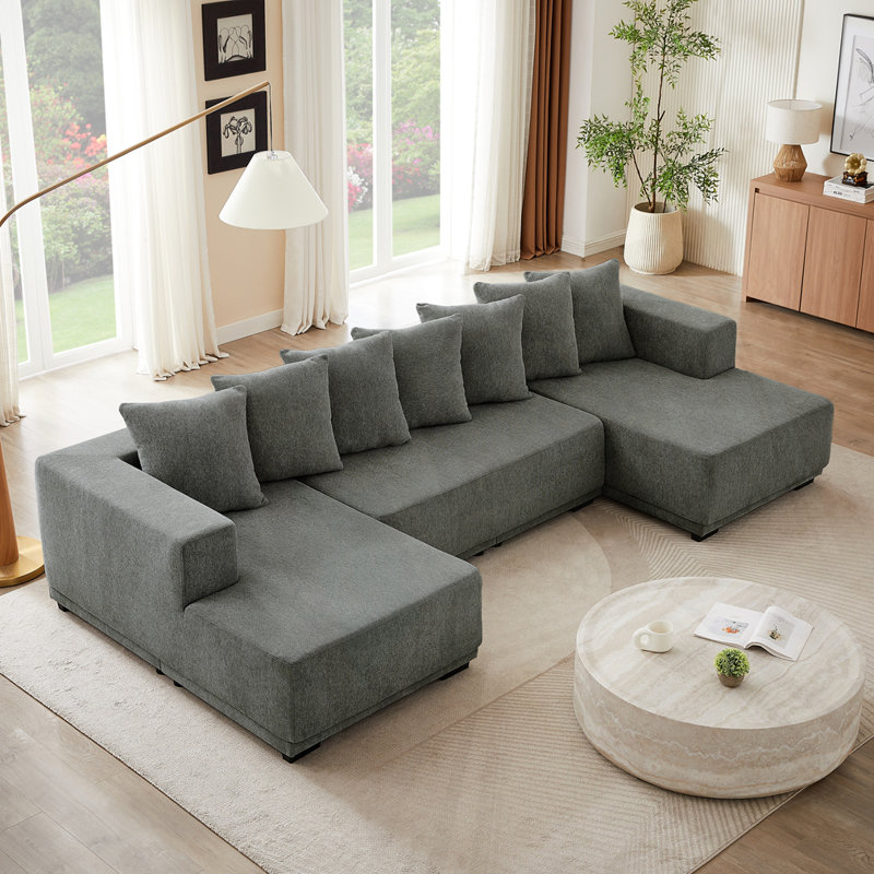 Ensemble de canapé modulaire en U Chenille, Gris