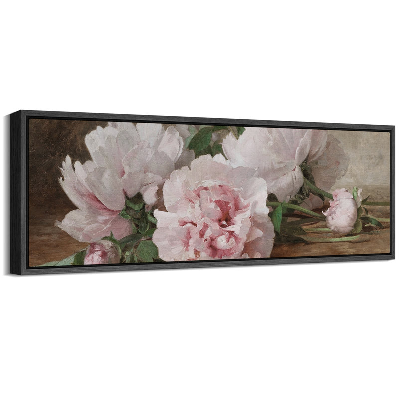 "Flower Blossom Elegant Pe pivoines in Bloom", impression florale sur toile, H 20 po x l 60 po, Noir, noir, noir, noir