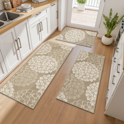 Hydrangea Stain-resistant Kitchen Mat (Set of 3)