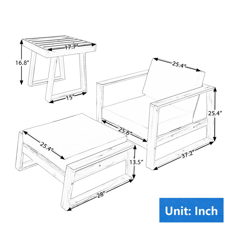 Patio Lounge Chair with Ottoman and Cushions, Blue