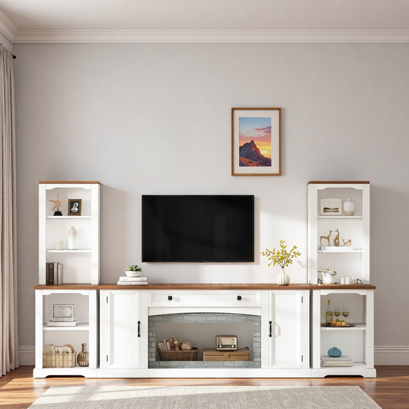 Meuble audio-vidéo 3 pièces avec 1 meuble télé et 2 bibliothèques, Blanc
