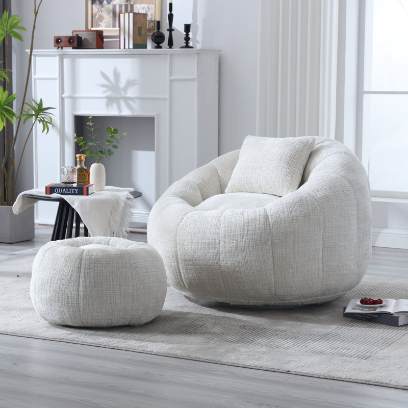 Fauteuil d'appoint en tonneau de compression et repose-pieds de 41,3 po Watban, Chenille beige