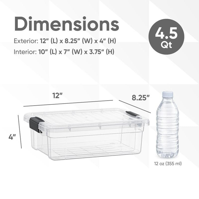  Boîte de rangement transparente avec couvercle, bacs de rangement en plastique de 4,5 pintes pour l'organisation, caisses empilables, sans BPA, non toxiques, sans odeur, organisateurs pour la maison, le bureau, l'école et le dortoir, paquet de 5