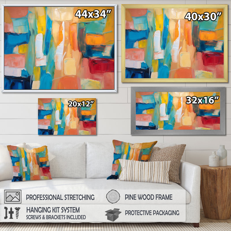 Vibrant Cubist Colourfields - Abstract Collages Large Wall Art, Wrapped Canvas, 16" H x 32" W x 1" D