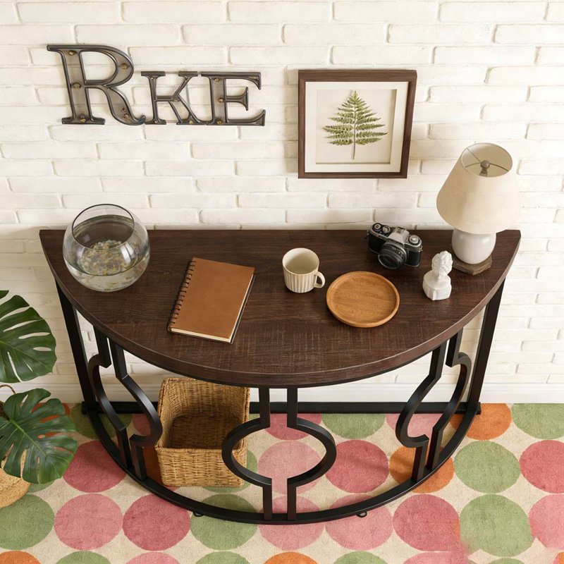 Industrial Console Table Half Moon Shaped Accent Sofa Table