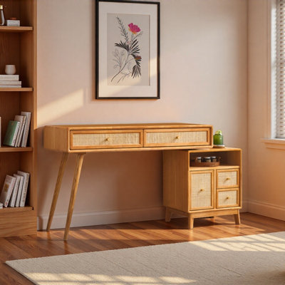 Ash Wood Rattan Writing Desk And Dressing Table