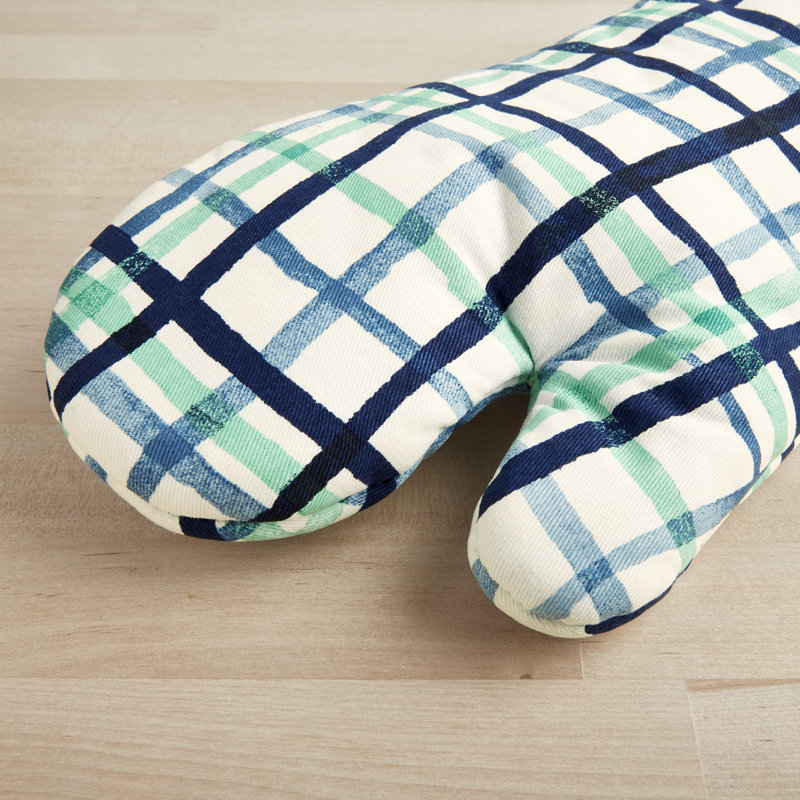 Fiesta Watercolor Plaid Oven Mitt Set 2-Pack 7"X13", Multicolor/Blue/Aqua/White