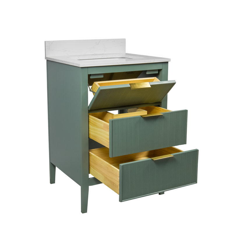 Meuble-lavabo Evelyn, Vert sauge / or, 24"
