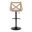 Tabouret de bar réglable en métal, bois lavé et tissu crème avec repose-pieds arrondi en T - ensemble de 2