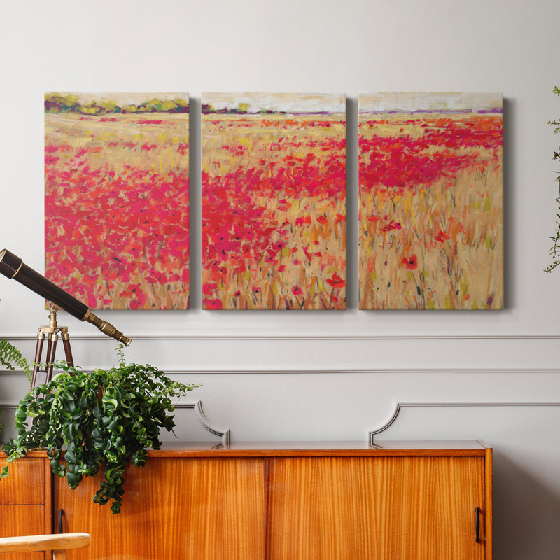 Poppies 'Evening Light I - Toile tendue avec châssis de qualité supérieure - Prêt à être accroché, H 12 po x l 24 po x P 1 po