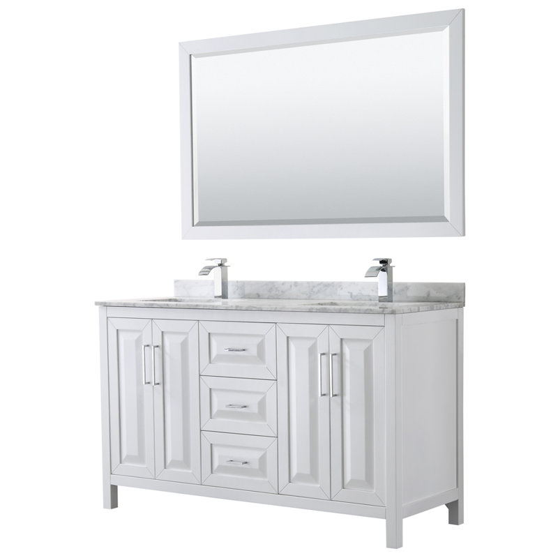 Daria 60'' W Double Vanity, Carrara Cultured Marble, Dark Gray, Polished Chrome