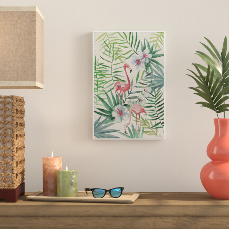Tropical Flamingos III - Floater Frame Print on Canvas, 114 cm H x 76 cm W x 3 cm D