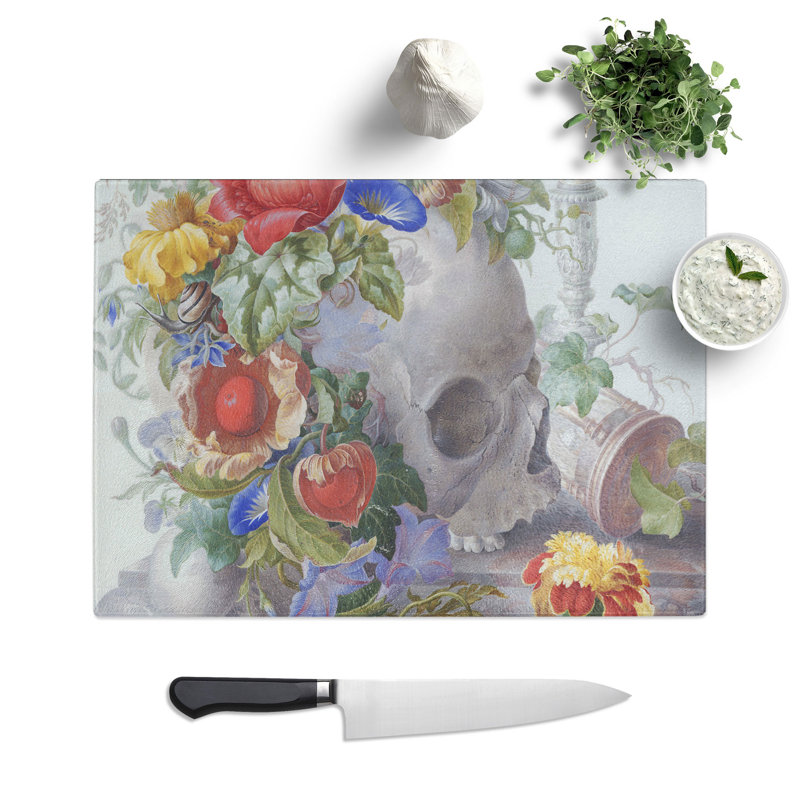 Skull with Flowers Vol.1 by Herman Henstenburgh Chopping Board, 0.4cm H x 28.5cm W x 39cm L