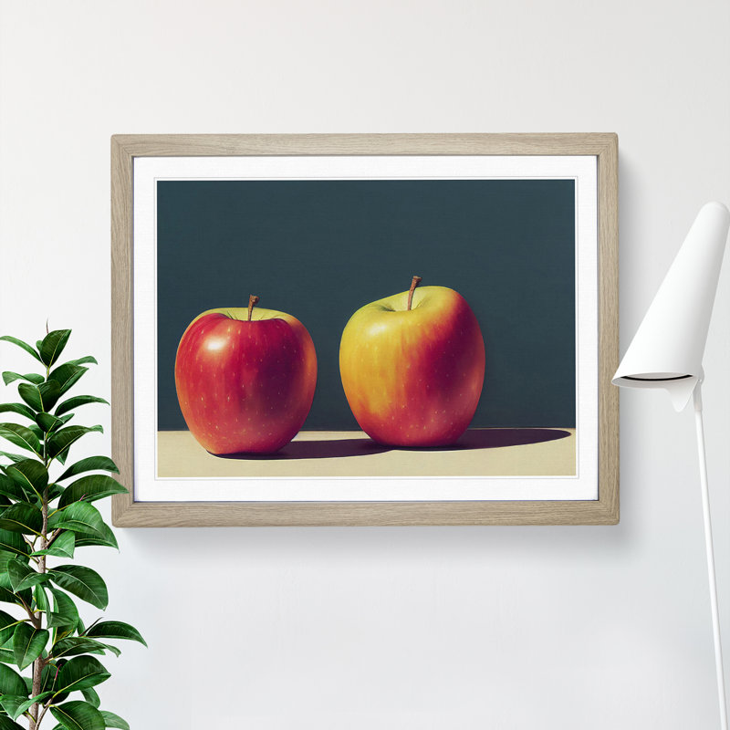 Two Apples Fruit Vol.3 - Framed Print, 25cm H x 34cm W x 2cm D, Oak Framed