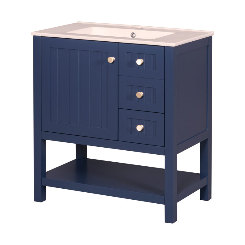 Meuble-lavabo de style transitionnel 30 po avec lavabo en céramique, Vert