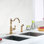 Robinet de cuisine à poignée simple avec douchette latérale, installation à 2 ou 4 trous
