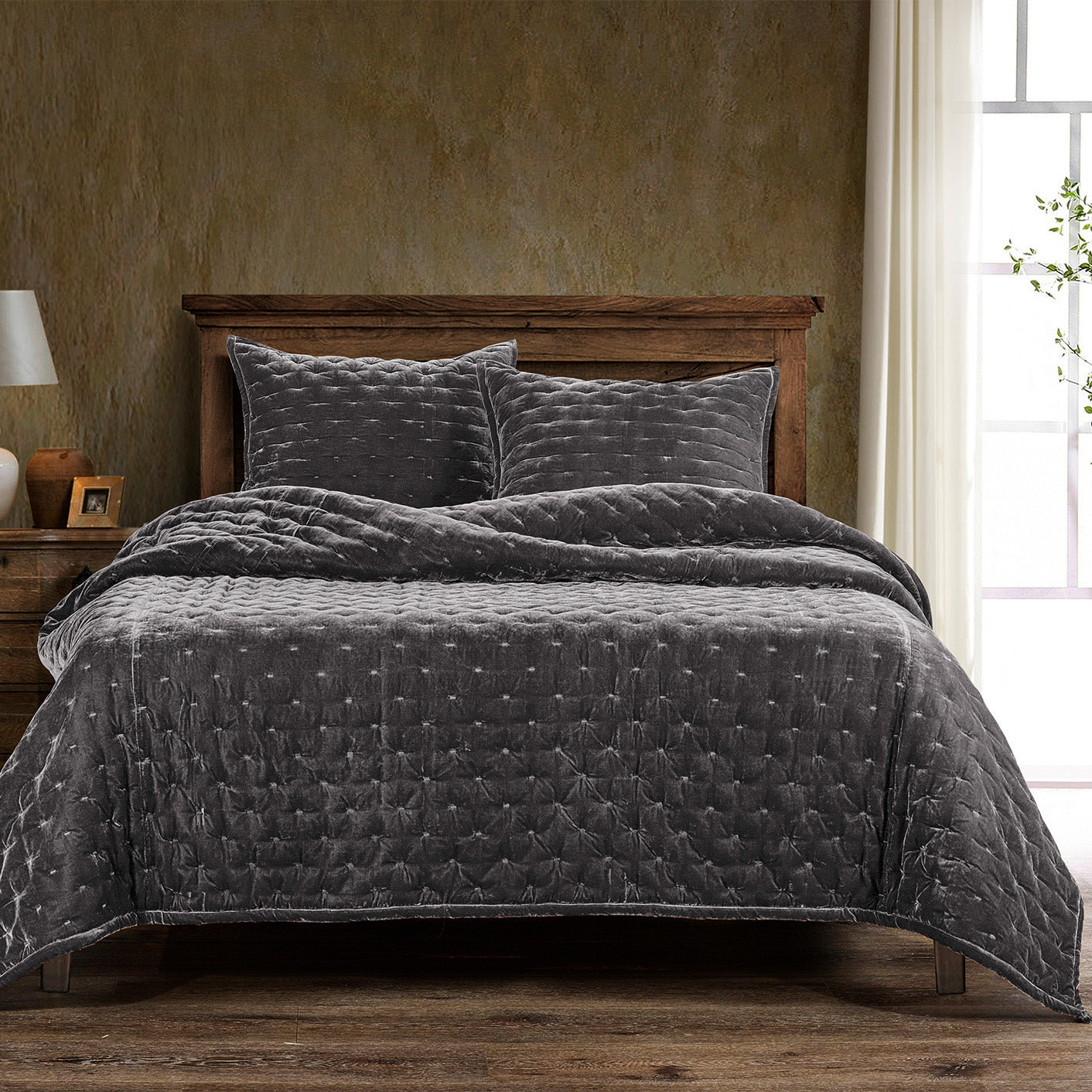 Stella Velvet Quilt Set, King Quilt, Dusty Rose