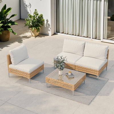 Wicker 4-Pieces Conversation Set with Cushions by Ebern Designs