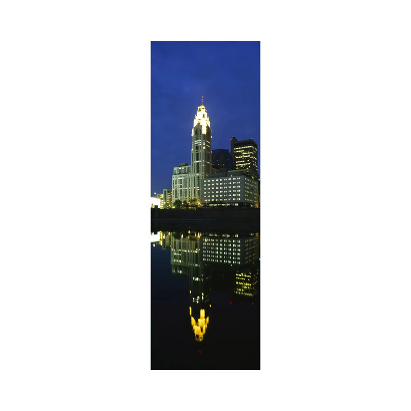 Buildings In A City Lit Up At Night, Scioto River, Columbus, Ohio, USA - Wrapped Canvas Panoramic Print