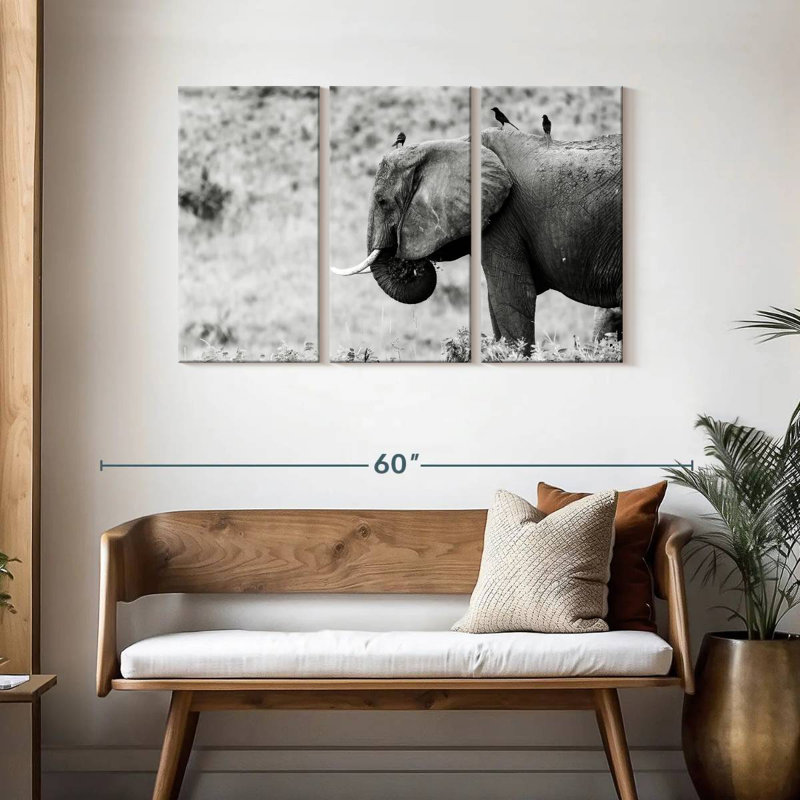 Éléphant et ses amis, H 28 po x l 45 po