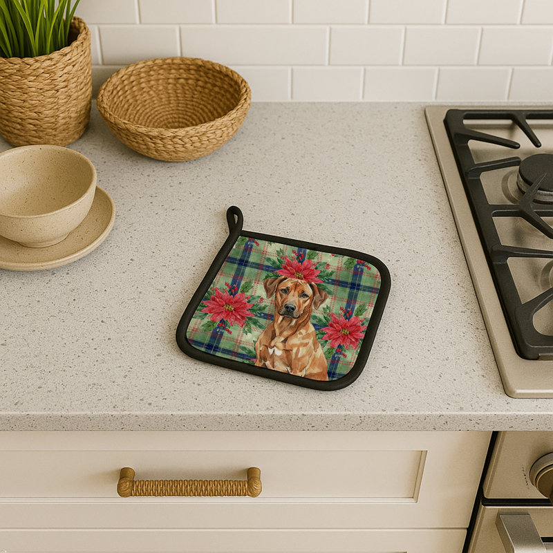 Paire de supports à casseroles Rhodesian Ridgeback Christmas Poinsettas