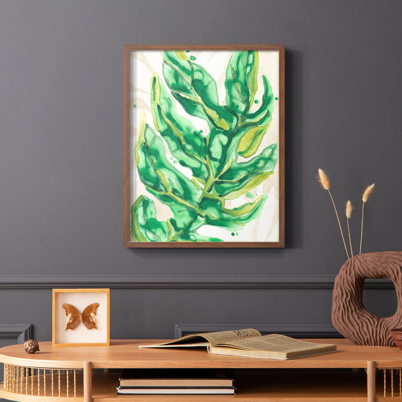 Toile tendue avec châssis Parchment Palms III - prête à être accrochée, Cadre photo brun simple, H 10 po x l 8 po