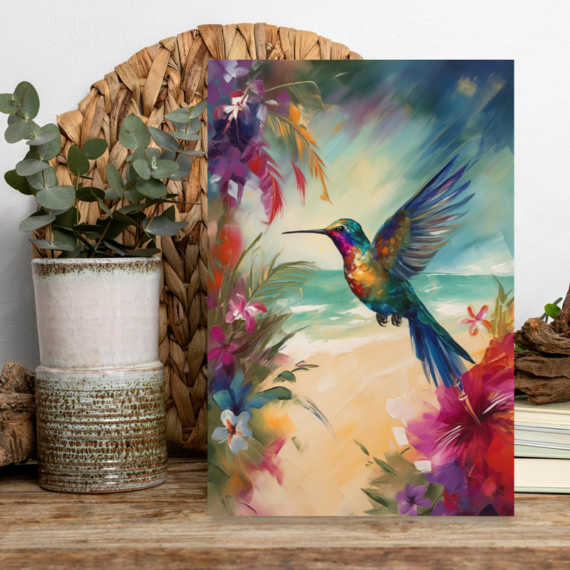 Colibri, plage colorée, colibri vibrant coloré, art mural côtier, H 18 po x l 12 po